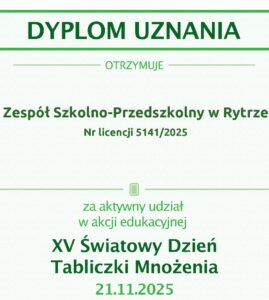 Certyfikat za&nbsp;udział w&nbsp;XV Światowym Dniu Tabliczki Mnożenia